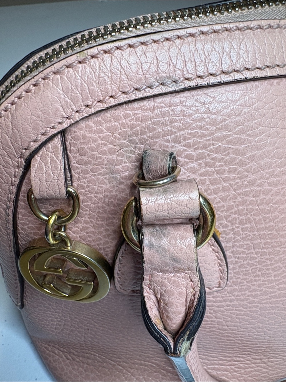 Gucci Blush Pink Leather GG Charm Dome Satchel with Strap & COA - Picture 8 of 16